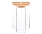 Argon Tableware Square Glass Storage Jars with Wooden Lids - Modern Kitchen Pantry Food Canister - 2.2 Litre - Pack of 3 1
