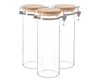 Argon Tableware Glass Storage Jars with Wooden Clip Lids - Modern Kitchen Pantry Food Canister - 1.75 Litre - Pack of 3 1