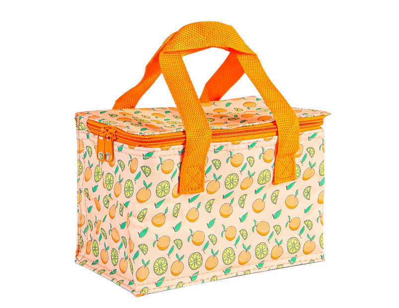 Nicola Spring Insulated Lunch Bag - Patterned Fabric Foil Lined Picnic Sandwich Box Holder - Peachy Peachy