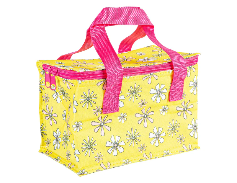 Tiny Dining Insulated Lunch Bag - Patterned Fabric Foil Lined Picnic Sandwich Box Holder - Daisies