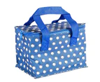 Nicholas Winter Insulated Lunch Bag - Patterned Fabric Foil Lined Picnic Sandwich Box Holder - Blue Polka