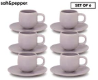 Set of 6 Salt & Pepper 85mL Hue Espresso Cup & Saucer - Lilac