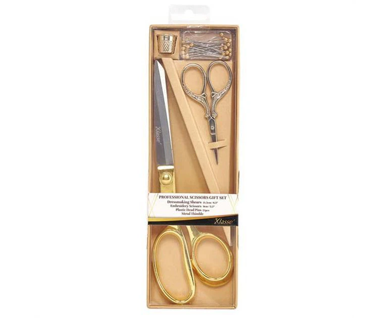 Klasse Premium 21.5cm Dressmaking Shears, 9cm Embroidery Scissors, Pins, Thimble