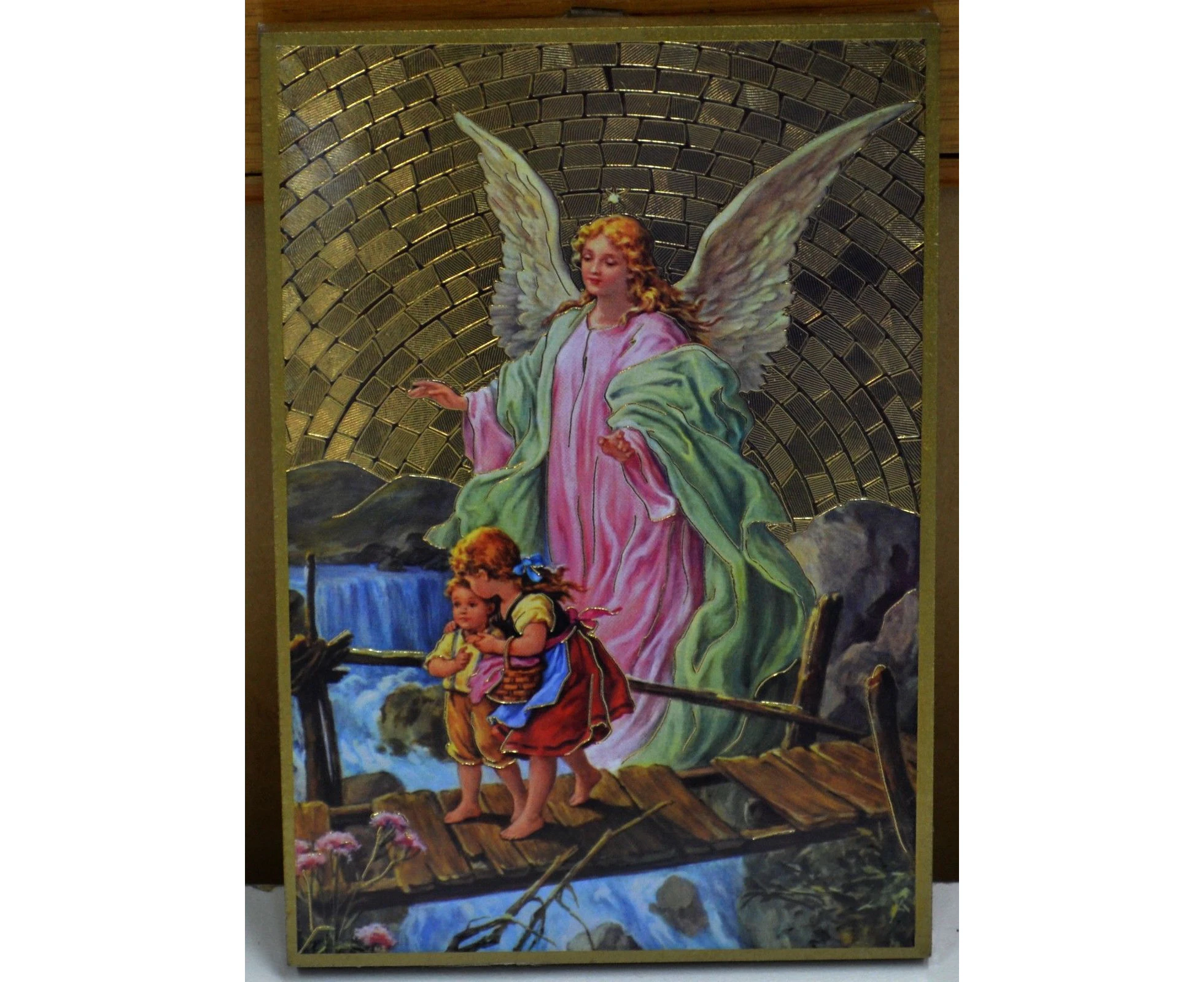 Guardian Angel Gold Foiled Embossed Wood Plaque, Crafted In Italy, Beautiful Item