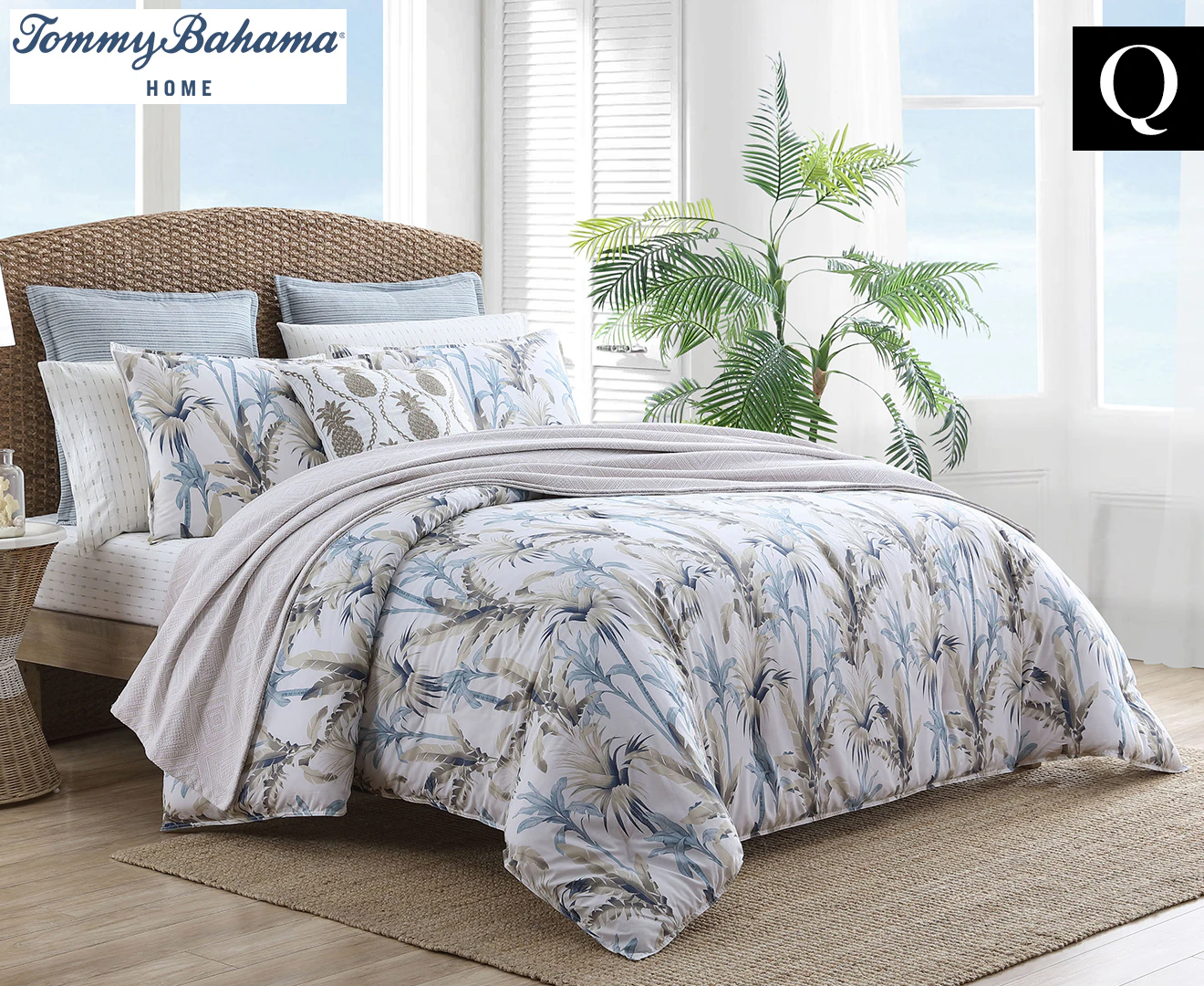 Tommy Bahama Catalina Queen Bed Quilt Cover Set - Blue/Silver