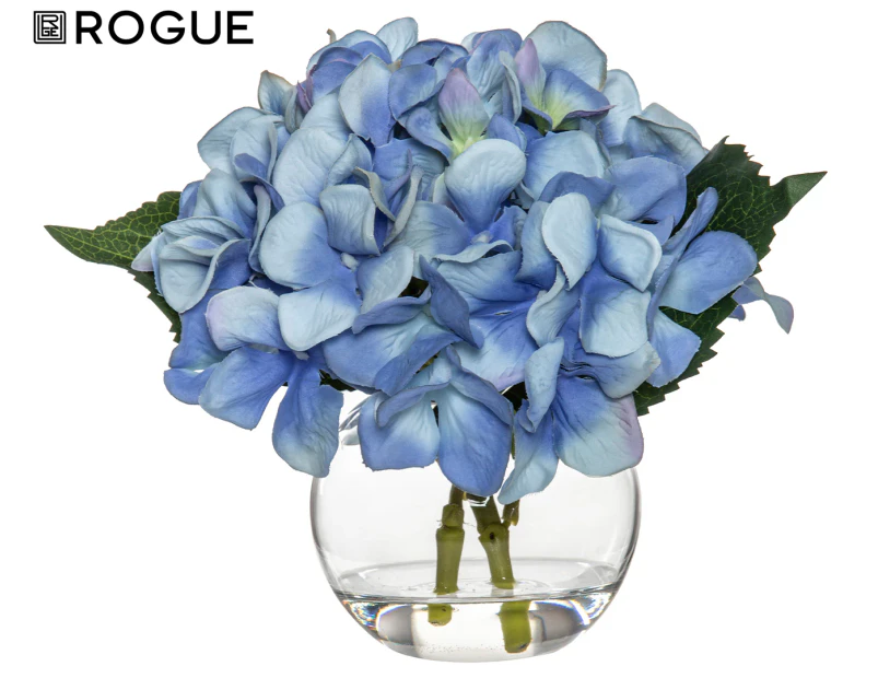 Rogue 20cm Hydrangea Artificial Plant w/ Sphere Vase - Bright Blue/Clear