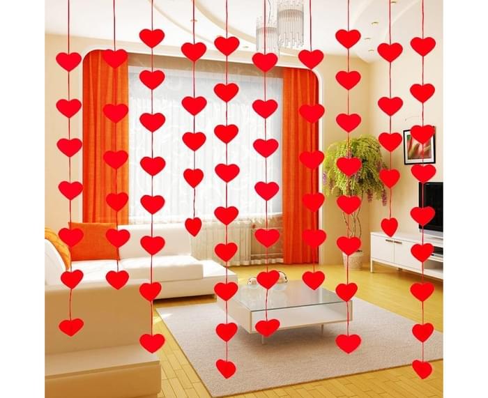 undefined | Romantic Diy Red Love Heart Garlands 16 Hearts With Rope Decorations