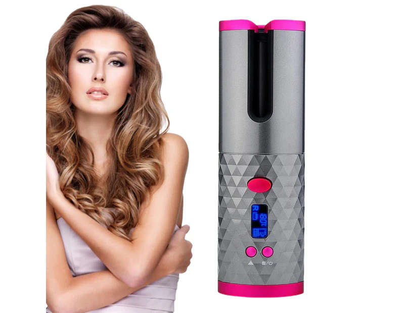 Cordless Auto-Rotating Ceramic Portable Hair Curler - Gray & Purple