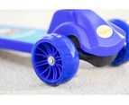 Kids Scooter Blue LED Light Flashing Foldable 3 Wheels Kick Push Aluminum T Bar Adjustable Height Brake Toddler Ride On Toy