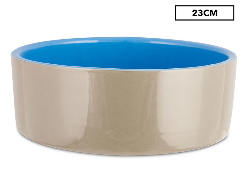 ShowMaster 9-Inch Deluxe Ceramic Pet Bowl - Blue/Brown