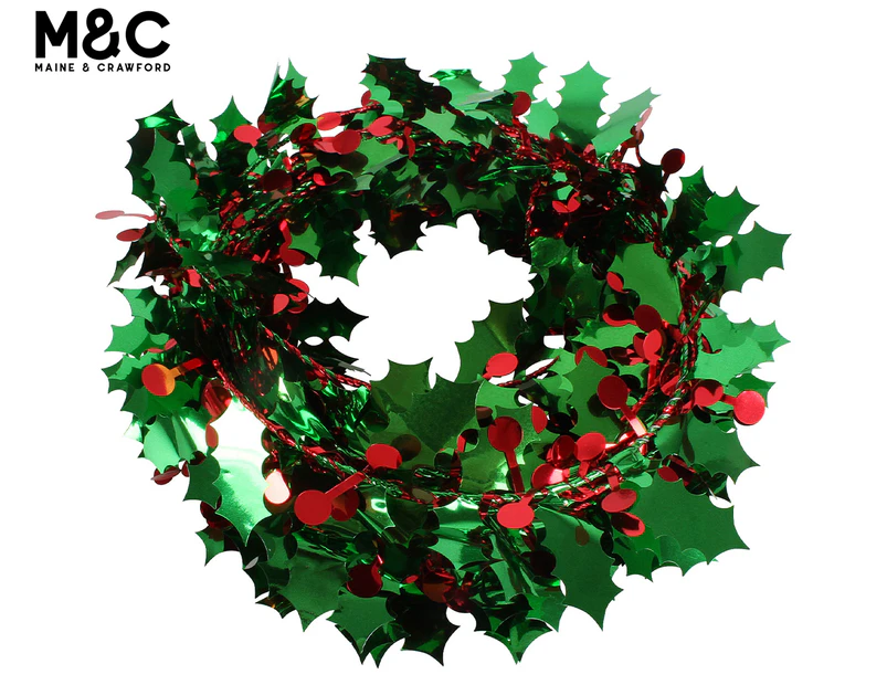 Maine & Crawford 500cm Holly & Berries Wire Garland - Red/Green