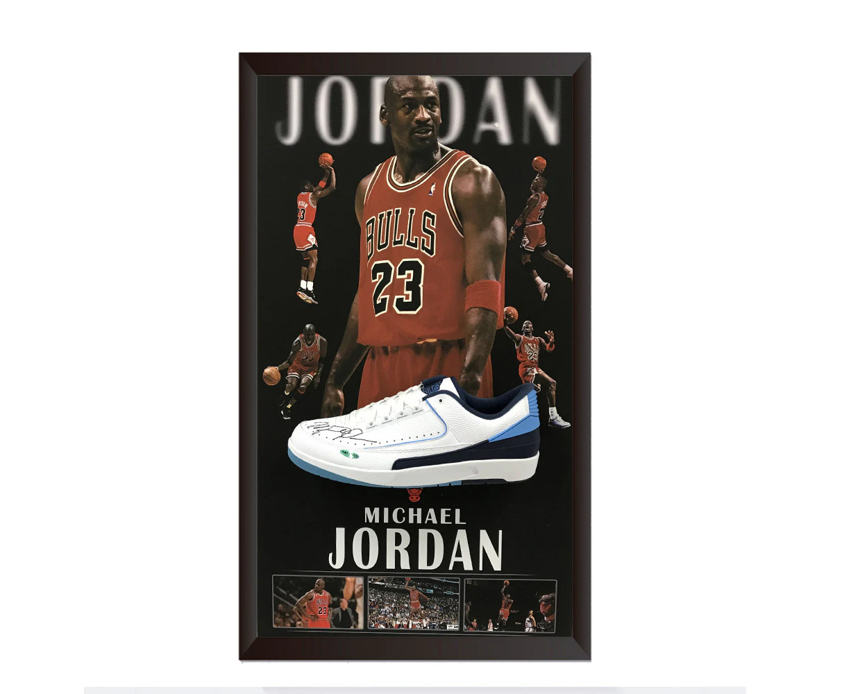 Basketball - Michael Jordan Signed & Framed Air Jordan 2 Low UNC Shoe (Upper Deck COA)