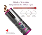 USB Rechargeable Cordless Auto-Rotating Ceramic Portable Womens Hair Curler - Pink