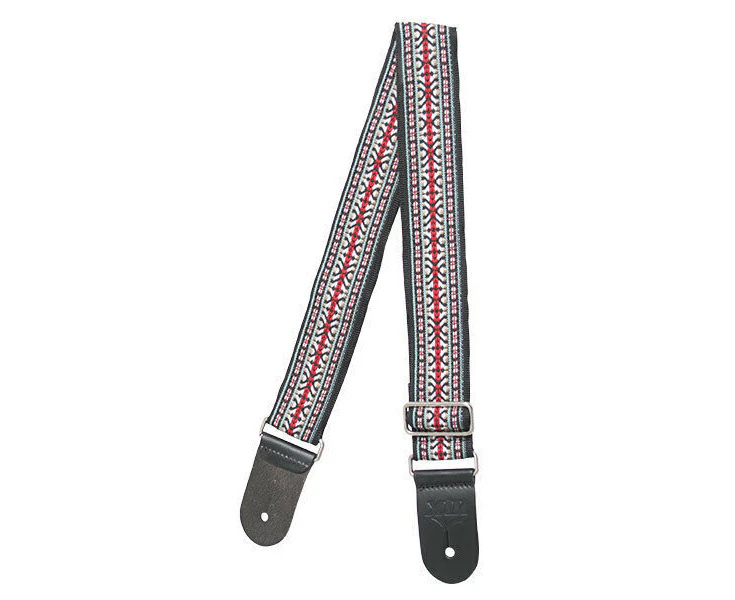 Guitar Strap - XTR 2 Inch Black Deluxe Poly Cotton Vintage Red White Blue