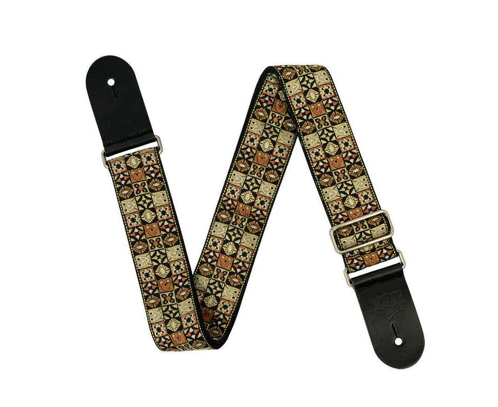 Guitar Strap - XTR 2 Inch Black Deluxe Poly Cotton 60's Brown Pattern