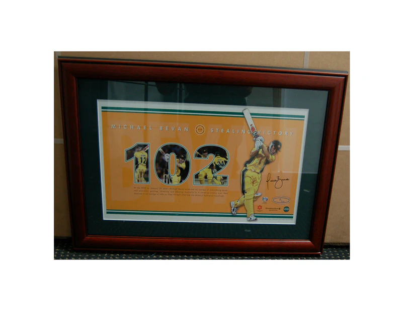 Cricket - Michael Bevan Signed & Framed 'Stealing Victory' Print