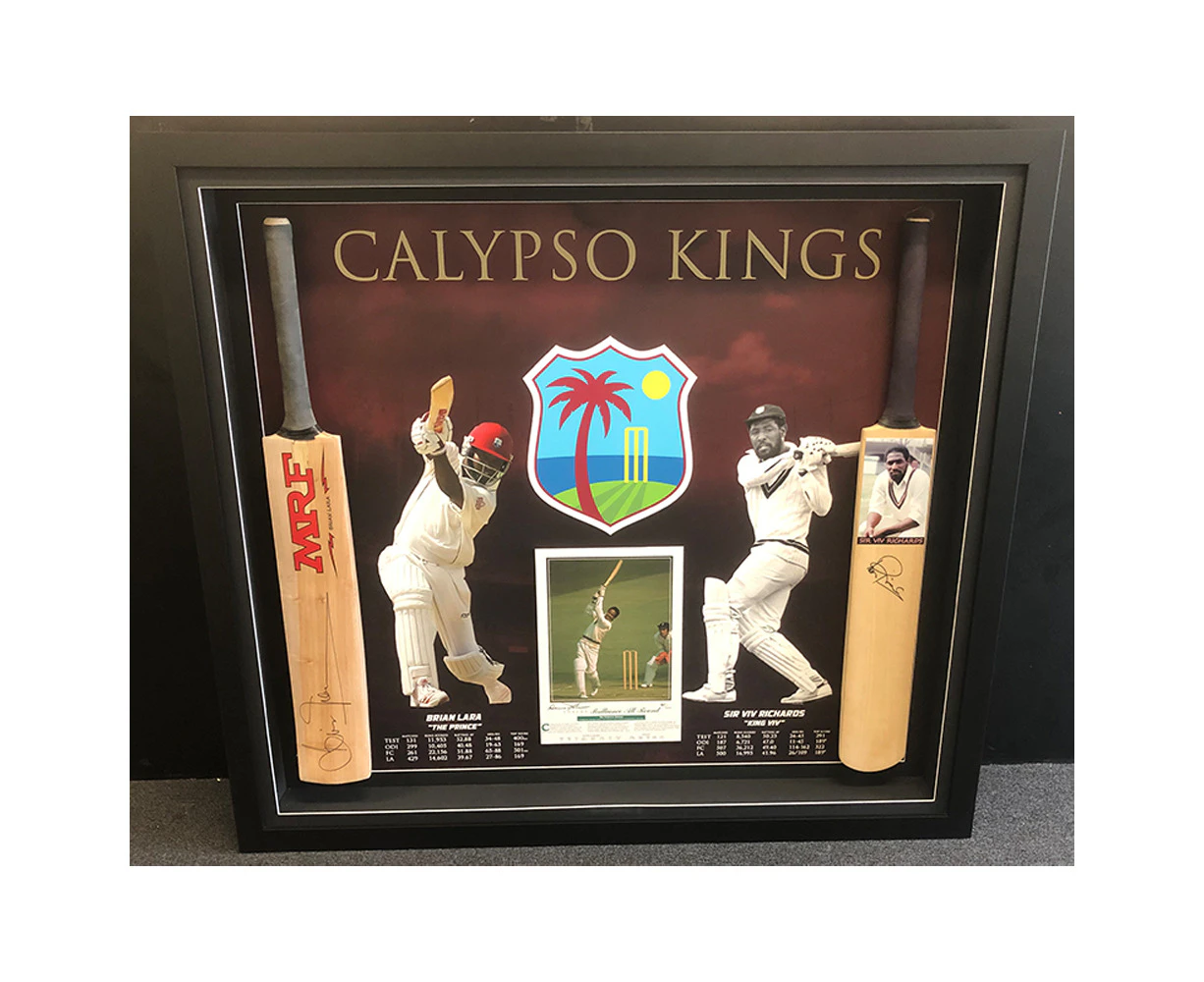 Cricket - Calypso Kings Signed Cricket Bat & Print Display Brian Lara/Viv Richards/Garfield Sobers