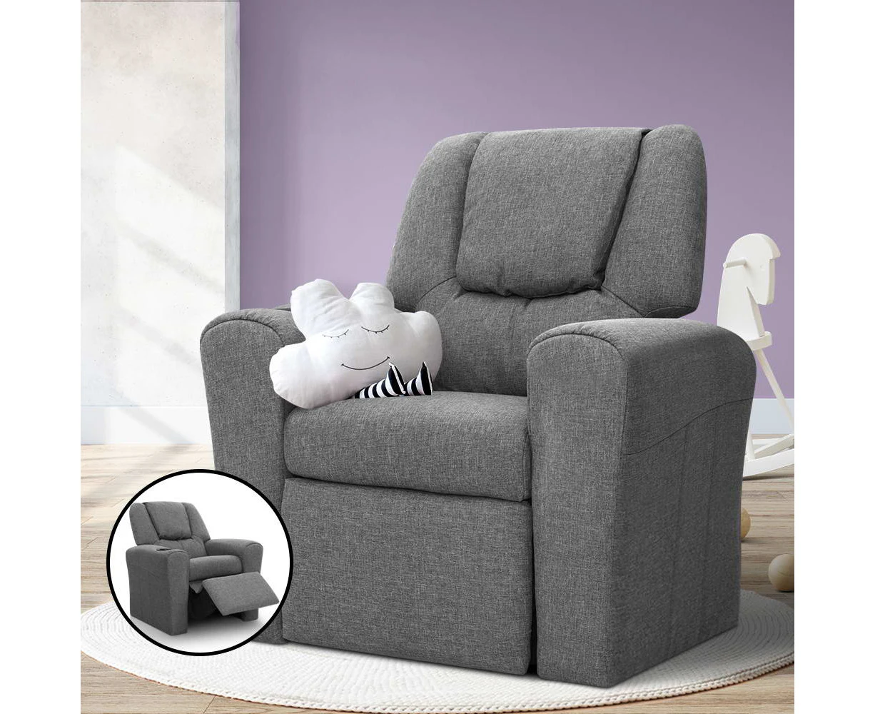 Keezi Kids Recliner Chair Grey Linen Soft Sofa Lounge Couch Children Armchair