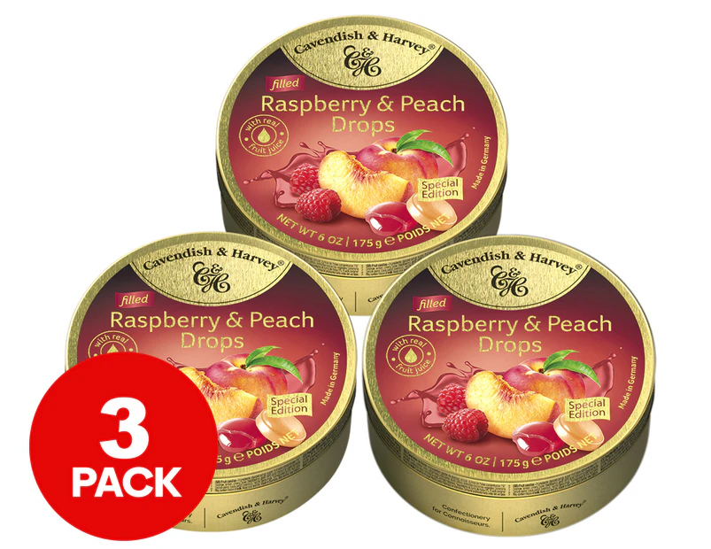3 x Cavendish & Harvey Special Edition Filled Drops Raspberry & Peach 175g
