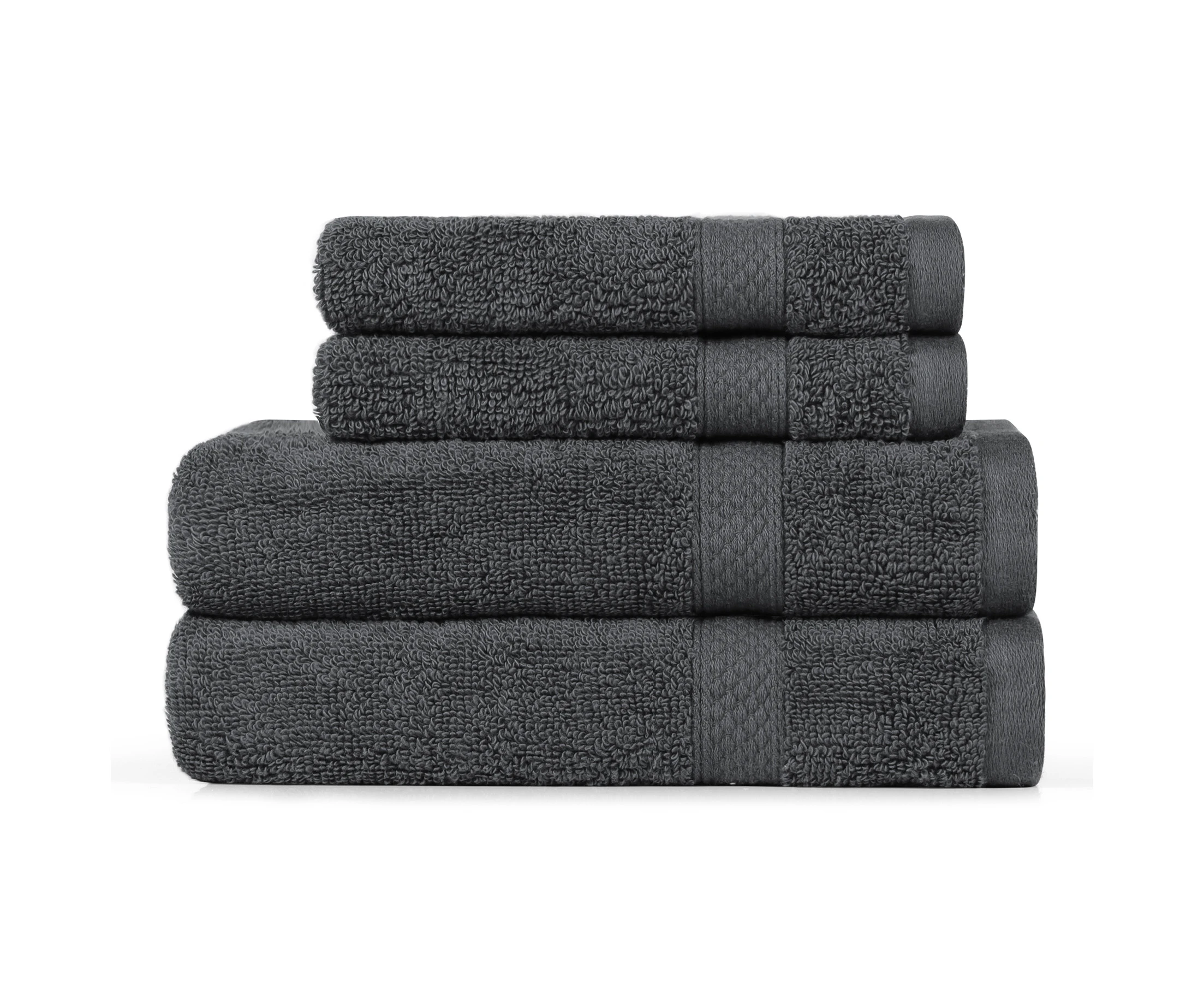 Justlinen-luxe Luxury Cotton 2 Piece Hand Towels and 2 Piece Face washers Set - Charcoal