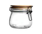 Argon Tableware Airtight Storage Jar with Wooden Lid - Round Scandinavian Style Glass Canister - White Seal - 500ml