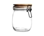 Argon Tableware Airtight Storage Jar with Wooden Lid - Round Scandinavian Style Glass Canister - Clear Seal - 750ml 1
