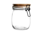 Argon Tableware Airtight Storage Jar with Wooden Lid - Round Scandinavian Style Glass Canister - Clear Seal - 750ml