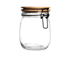 Argon Tableware Airtight Storage Jar with Wooden Lid - Round Scandinavian Style Glass Canister - Black Seal - 750ml