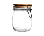 Argon Tableware Airtight Storage Jar with Wooden Lid - Round Scandinavian Style Glass Canister - White Seal - 750ml