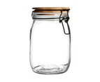 Argon Tableware Airtight Storage Jar with Wooden Lid - Round Scandinavian Style Glass Canister - White Seal - 1 Litre