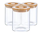 Argon Tableware 3 Piece Glass Jar With Wooden Lid Storage Container Set - Round Scandinavian Style Airtight Canister - 750ml