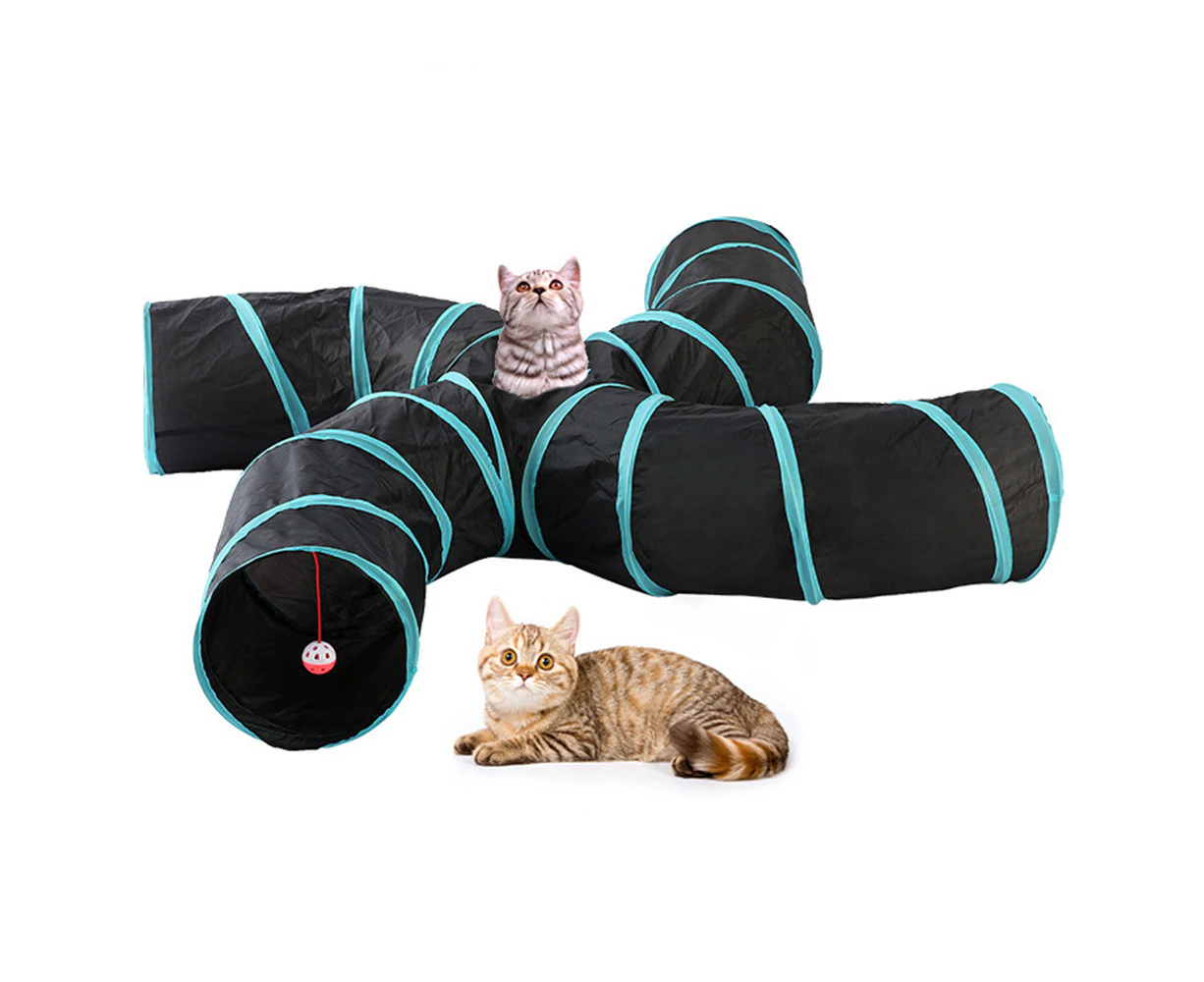 NOVBJECT Pet Cat Kitten Puppy 4-Way Tunnel Play Toy Foldable Funny Exercise Tunnel Rabbit