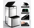 80L Dual Rubbish Bin Sensor Recycling Kitchen Waste Trash Garbage Can Stainless Steel Silver