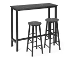 Costway 3PC High Bar Table Stools Set, Modern Dining Table and Chairs, Pub Cafe Kitchen Home Furniture, Black