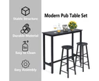 Costway 3PC High Bar Table Stools Set, Modern Dining Table and Chairs, Pub Cafe Kitchen Home Furniture, Black