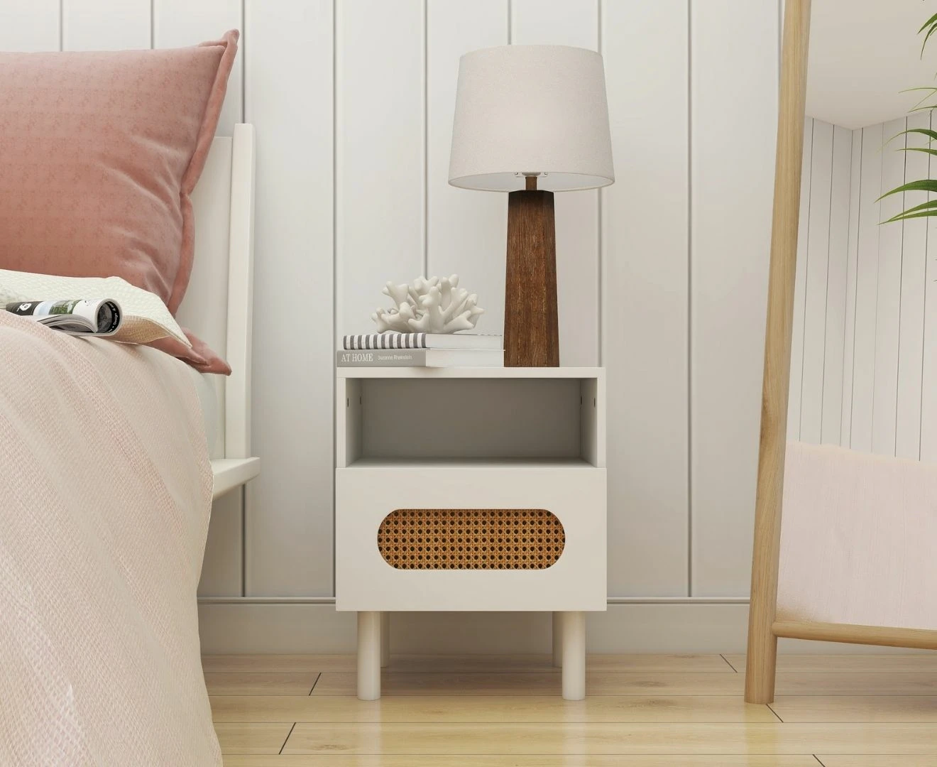 Lifely Kailua Rattan Bedside Table in White - White