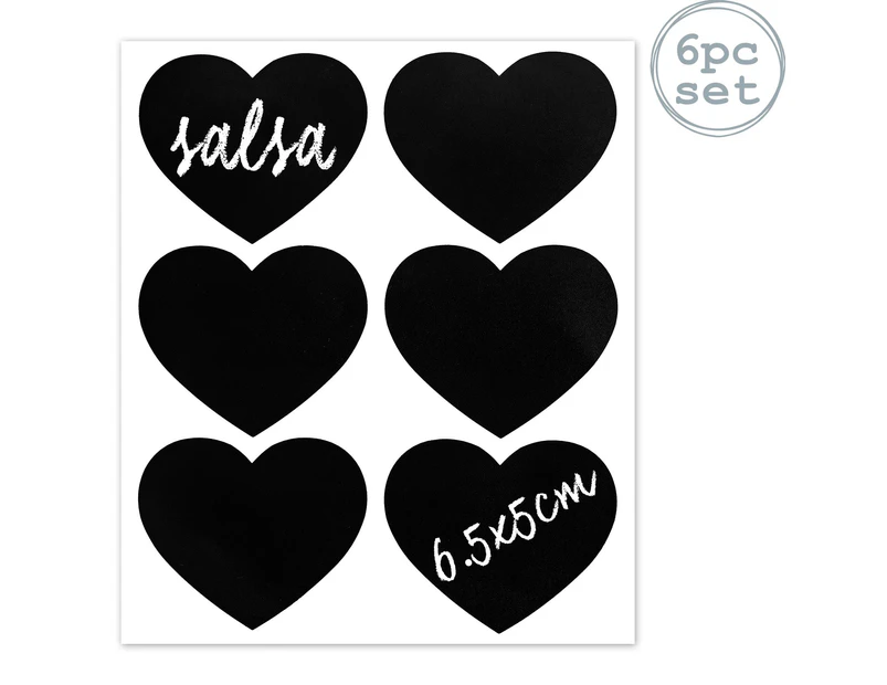 Nicola Spring Set of 6 Chalkboard Labels for Glass Jars - Blackboard Stickers for Preserving, Storage - Heart - 6.5cm x 5cm