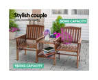 Wooden Patio Garden Outdoor Park Bench Loveseat Chair with Table - Brown