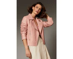 Womens Grace Hill Minimalist Leather Biker Jacket Vintage Pink