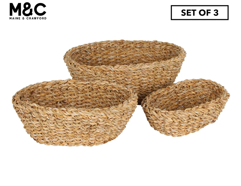 Maine & Crawford 3-Piece Burleigh Seagrass Oval Chari Basket Set - Natural