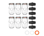 Nicola Spring Heart Glass Storage Jars with Airtight Clip Lid and Chalkboard Stickers - 1.5L Set - Orange Seal - Pack of 6