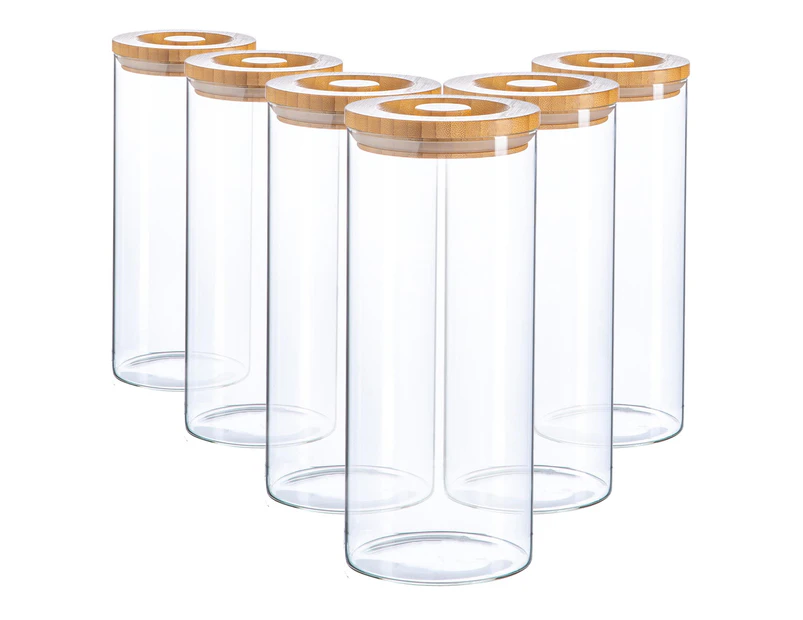 Argon Tableware Glass Storage Jars with Wooden Lids - 1.5 Litre - Pack of 6
