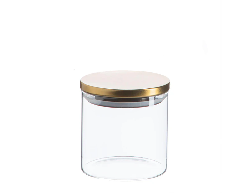Argon Tableware Glass Storage Jar with Metal Lid - Modern Contemporary Kitchen Food Storage Canister - Silicone Seal - 550ml - Gold