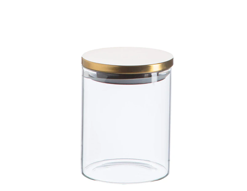 Argon Tableware Glass Storage Jar with Metal Lid - Modern Contemporary Kitchen Food Storage Canister - Silicone Seal - 750ml - Gold