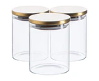 Argon Tableware Glass Storage Jars with Metal Lids - Modern Contemporary Kitchen Food Storage Canister - Silicone Seal - 750ml - Gold - Pack of 3