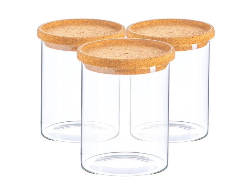 Argon Tableware Glass Storage Jars with Cork Lids - Modern Contemporary Kitchen Food Storage Canister - 750ml - Pack of 3