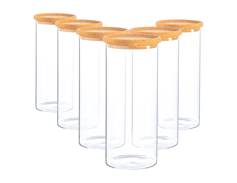 Argon Tableware Glass Storage Jars with Cork Lids - 1.5 Litre - Pack of 6