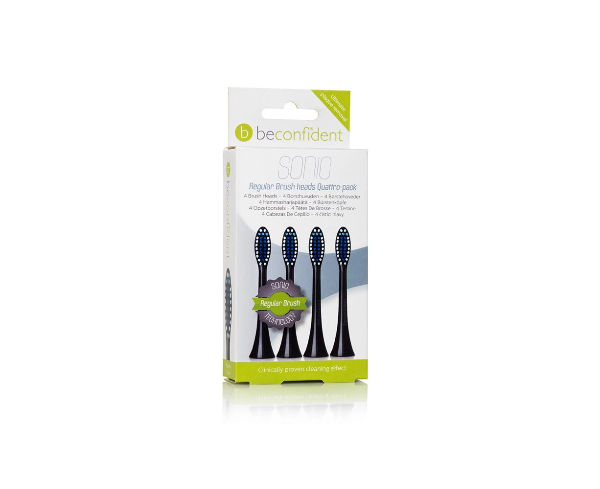 Beconfident Sonic Toothbrush Heads Regular 4-Pack Black