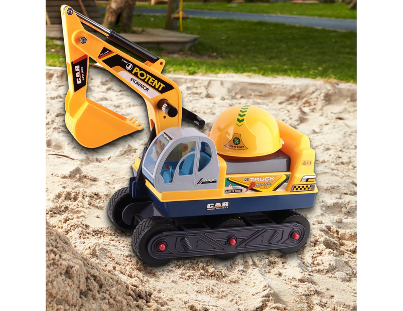 Kids Ride On Car Construction Vehicle Excavator Yellow with Helmet