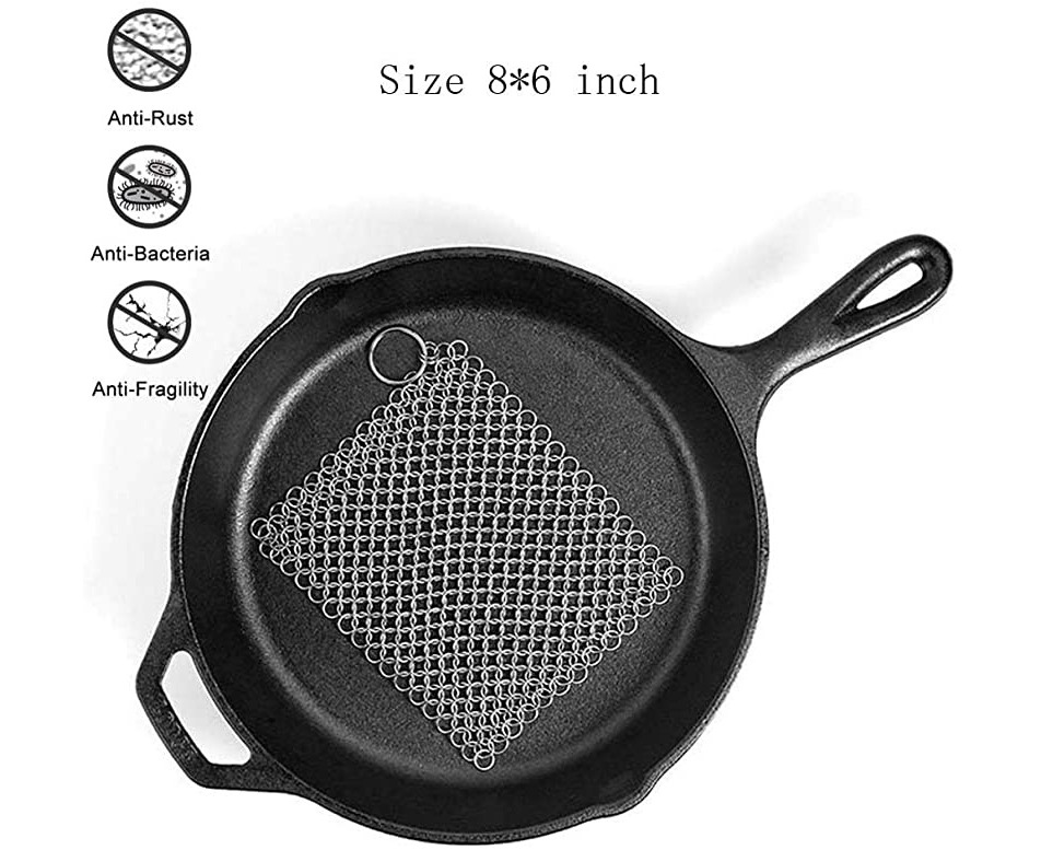 Stainless Steel Cast Iron Cleaner 316L Chainmail Scrubber for Cast Iron Pan  Pre-Seasoned Pan Dutch Ovens Waffle Iron Pans 